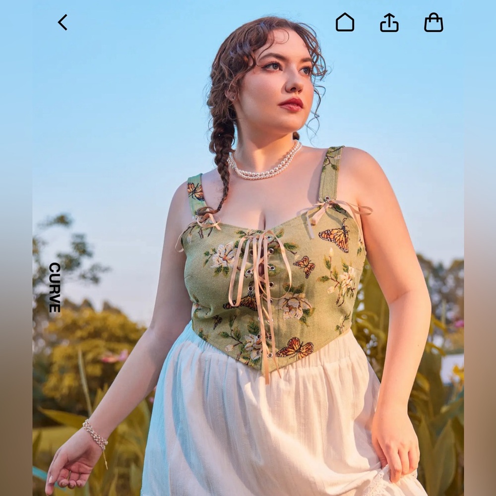 Cider Curve Green Butterfly Corset Top 1x